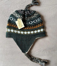 Bonnet alpaga réversible - Vert / Beige